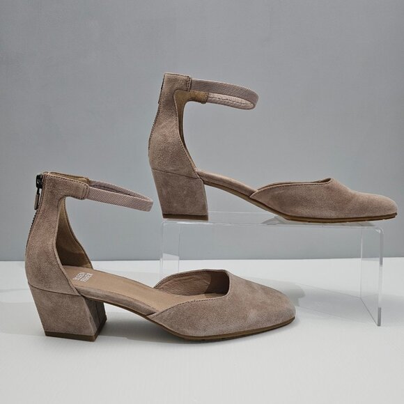 Eileen Fisher Veery Heel Pump Ankle Strap Zip Earth Tan Suede Size 8 NEW - Picture 3 of 16